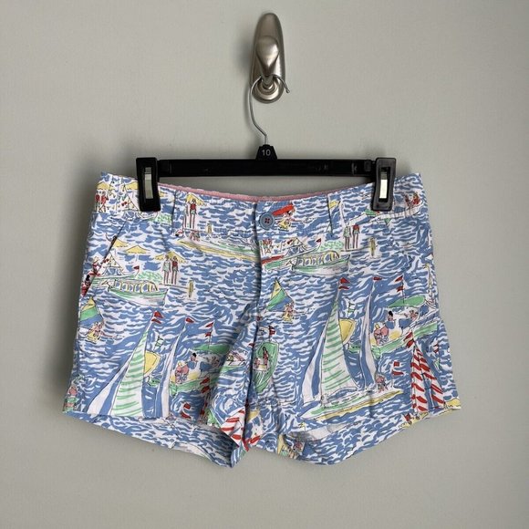 Lilly Pulitzer Callahan Get Nauti Sailboat Print Shorts Beach Nautical - Picture 1 of 6